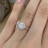 LAVENDER - Round Moissanite & Diamond 18k White Gold Petite Halo Ring