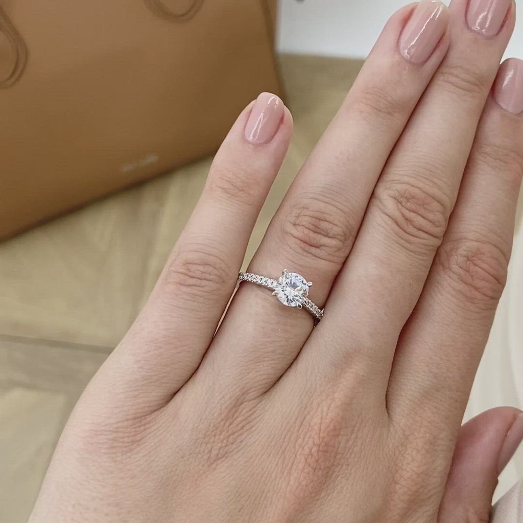 CATALINA - Round Moissanite 18k Rose Gold Shoulder Set Ring Engagement Ring Lily Arkwright video