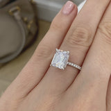 COCO - Emerald Moissanite & Diamond 18k Rose Gold Petite Hidden Halo Triple Pavé Ring