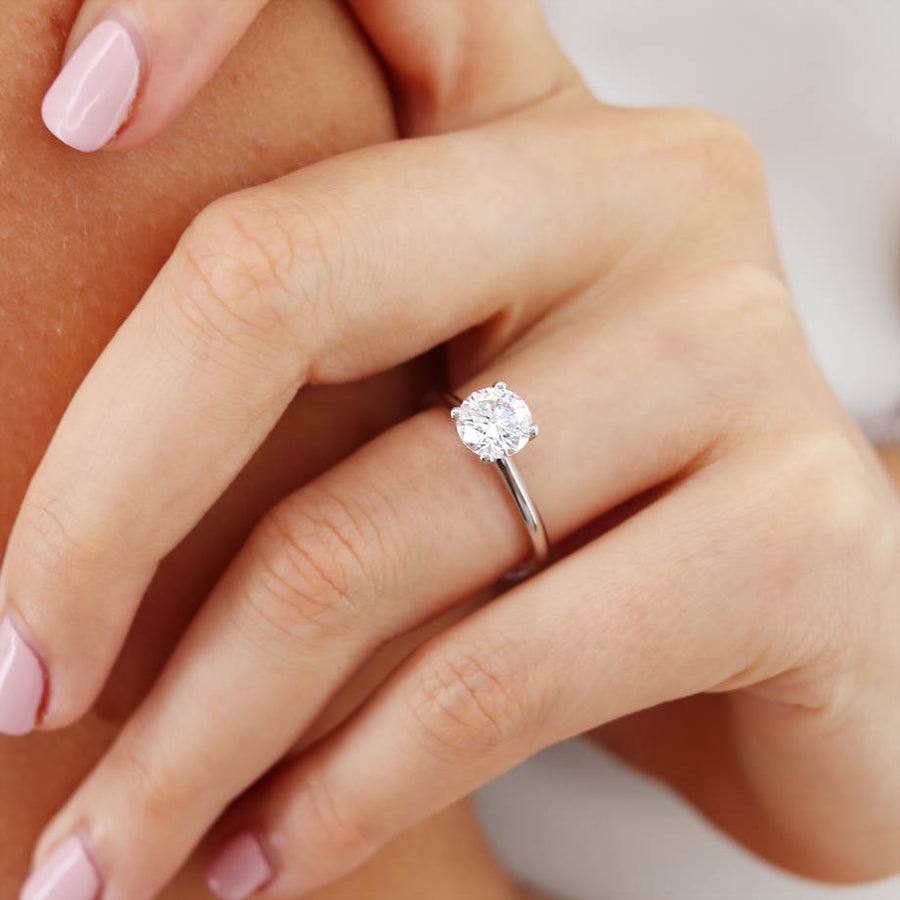 Diamondere Women's Natural Diamond Solitaire Engagement Ring - 14k White Gold Infinity Knot Band