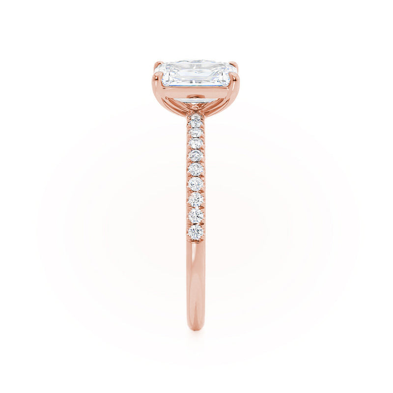CELESTE - Toi et Moi Lab Diamond Emerald & Pear Diamond Band Ring 18k Rose Gold Engagement Ring Lily Arkwright