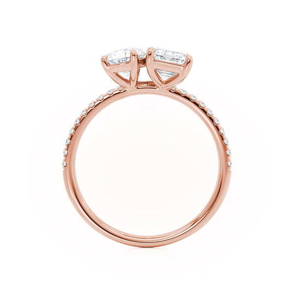 CELESTE - Toi et Moi Lab Diamond Emerald & Pear Diamond Band Ring 18k Rose Gold Engagement Ring Lily Arkwright