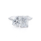 CELESTE - Toi et Moi Lab Diamond Emerald & Pear Diamond Band Ring 18k White Gold Engagement Ring Lily Arkwright