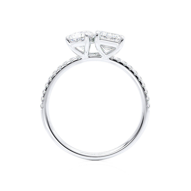 CELESTE - Toi et Moi Lab Diamond Emerald & Pear Diamond Band Ring 950 Platinum Engagement Ring Lily Arkwright