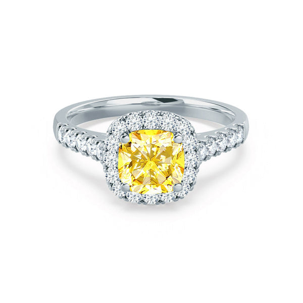 OPHELIA - Lab Grown Yellow Sapphire & Diamond Platinum 950 Halo Engagement Ring Lily Arkwright