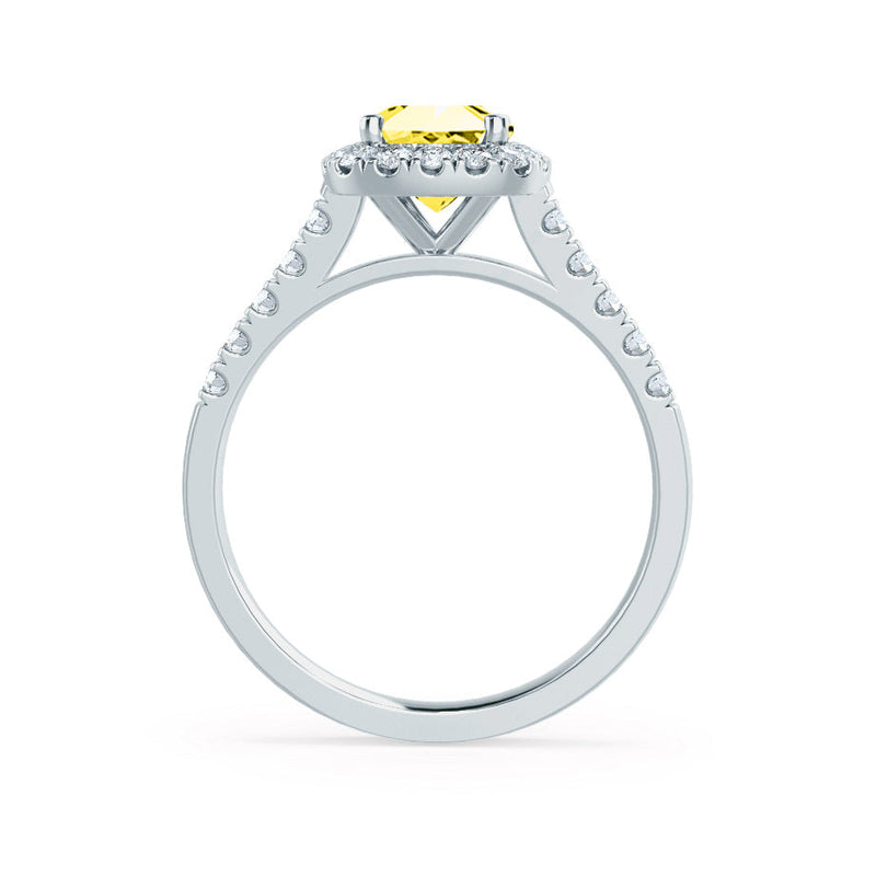 OPHELIA - Lab Grown Yellow Sapphire & Diamond Platinum 950 Halo Engagement Ring Lily Arkwright